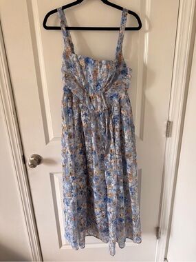 Lulu's Light Blue and Cream Floral Midi Dress